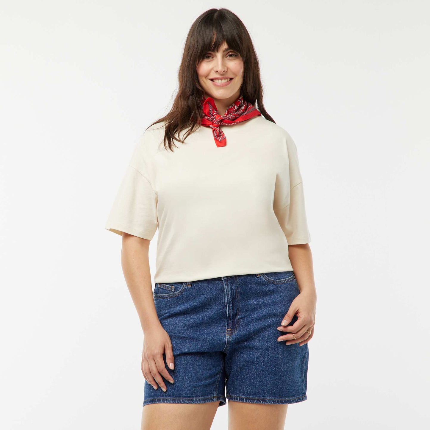 Short taille haute en jean 5 poches BLEU