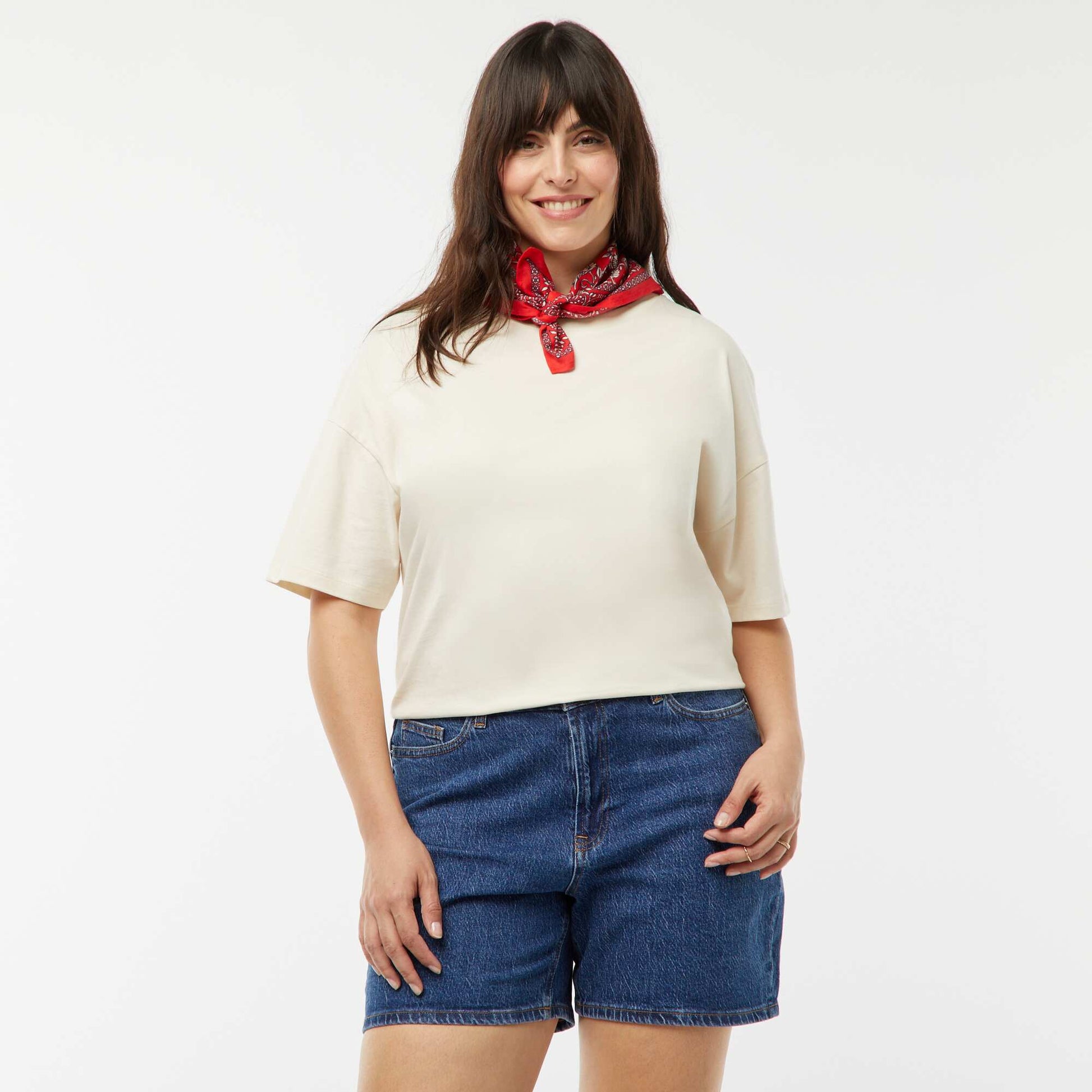 Short taille haute en jean 5 poches BLEU