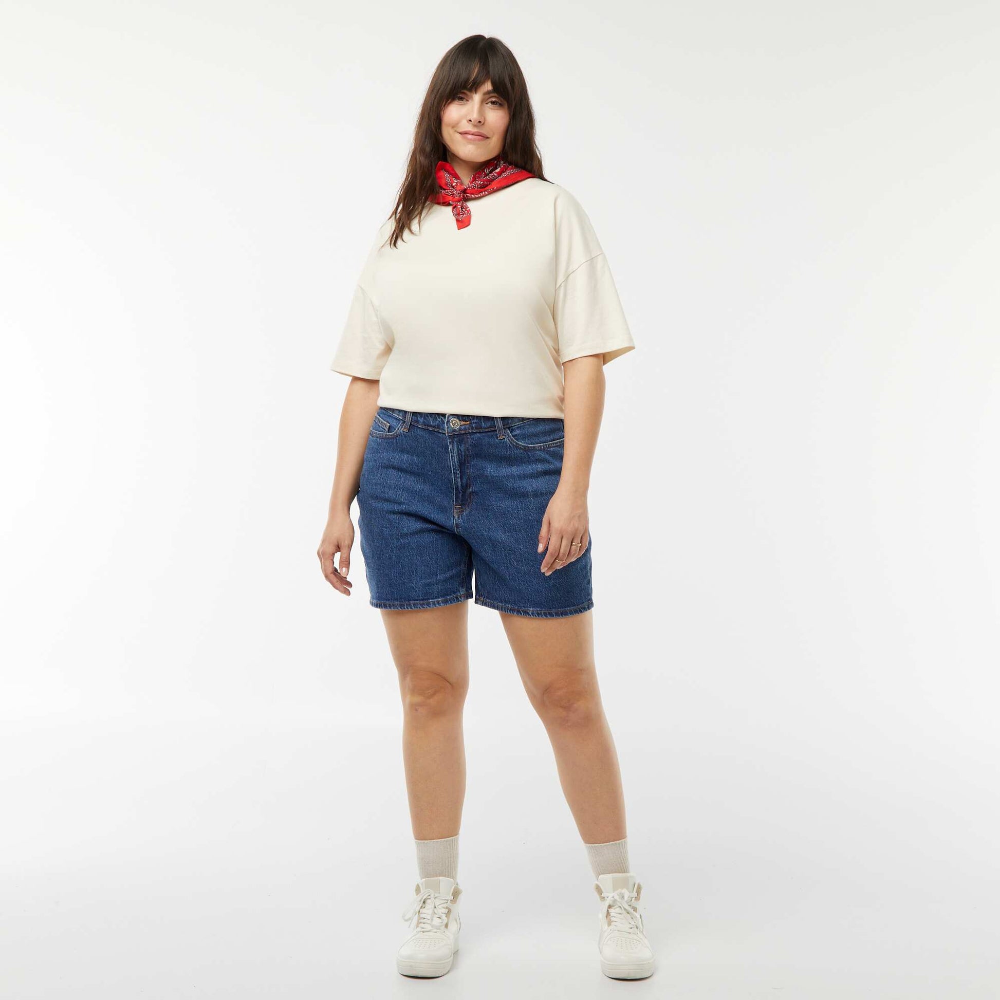 Short taille haute en jean 5 poches BLEU