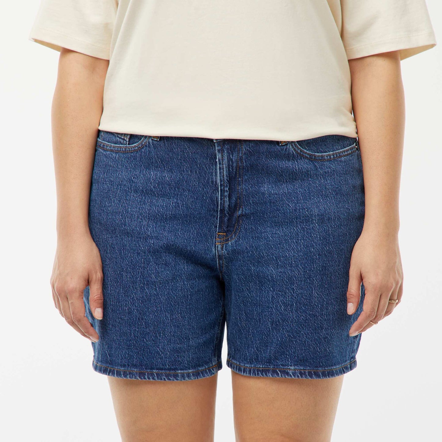 Short taille haute en jean 5 poches BLEU