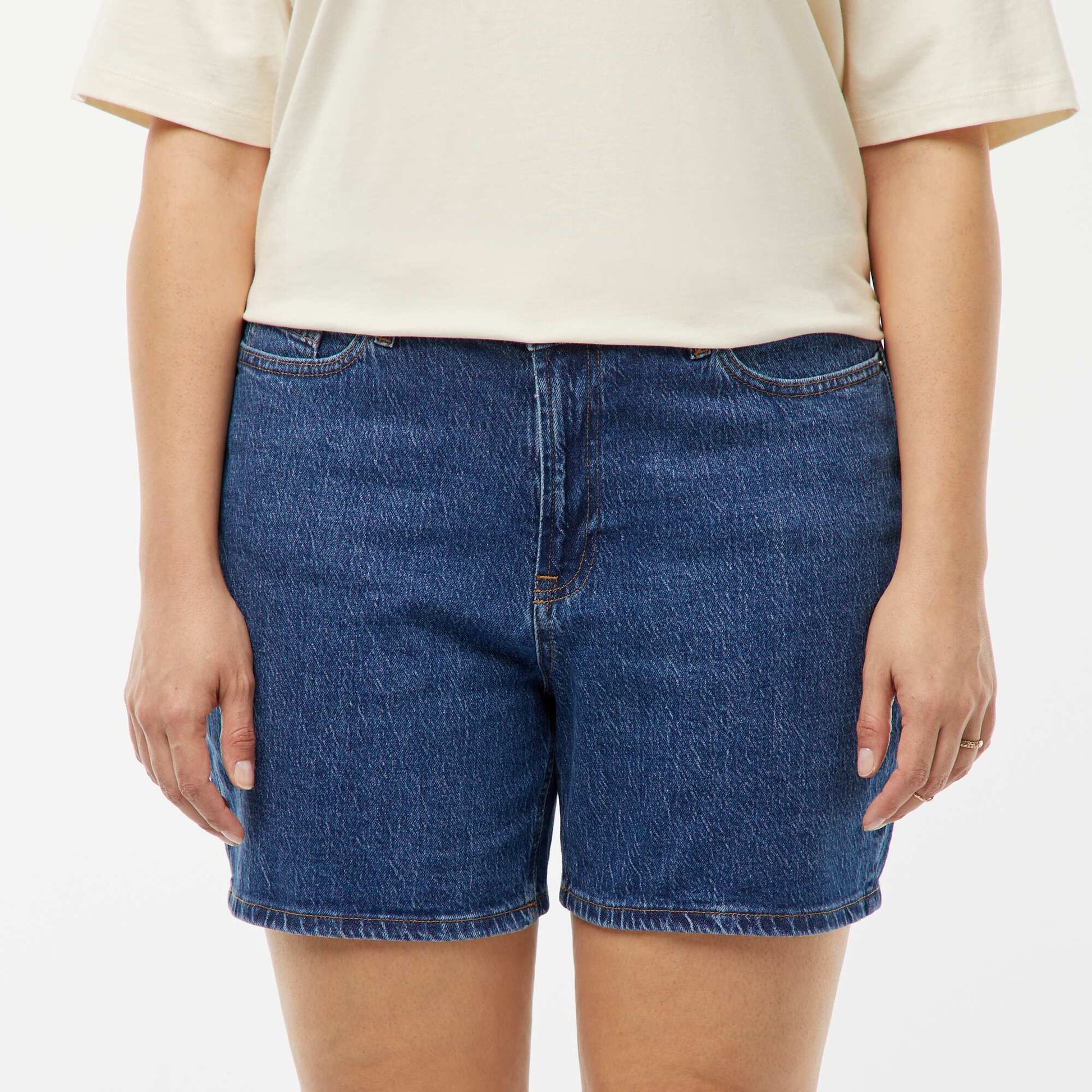 Short taille haute en jean 5 poches BLEU