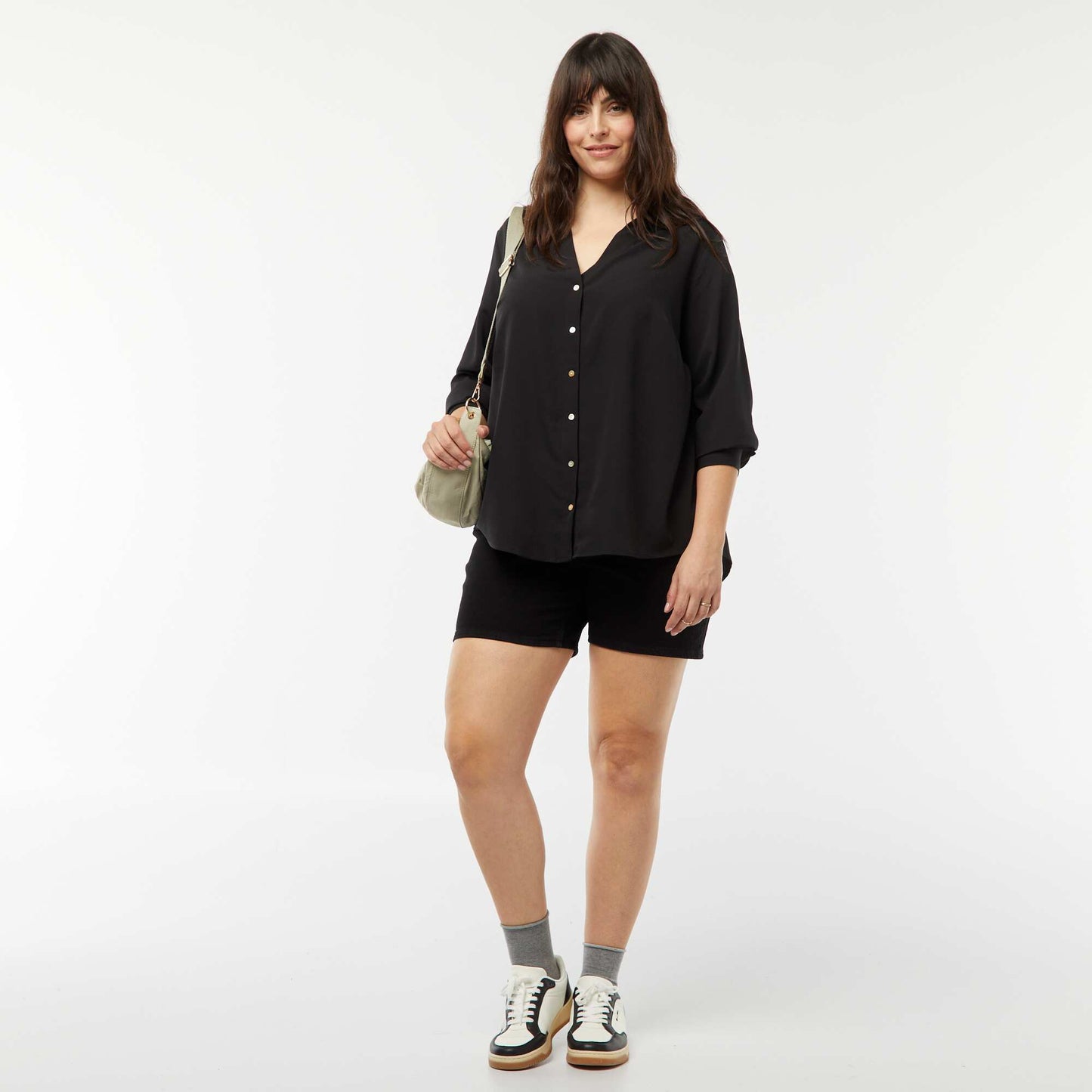 Short taille haute en jean 5 poches NOIR