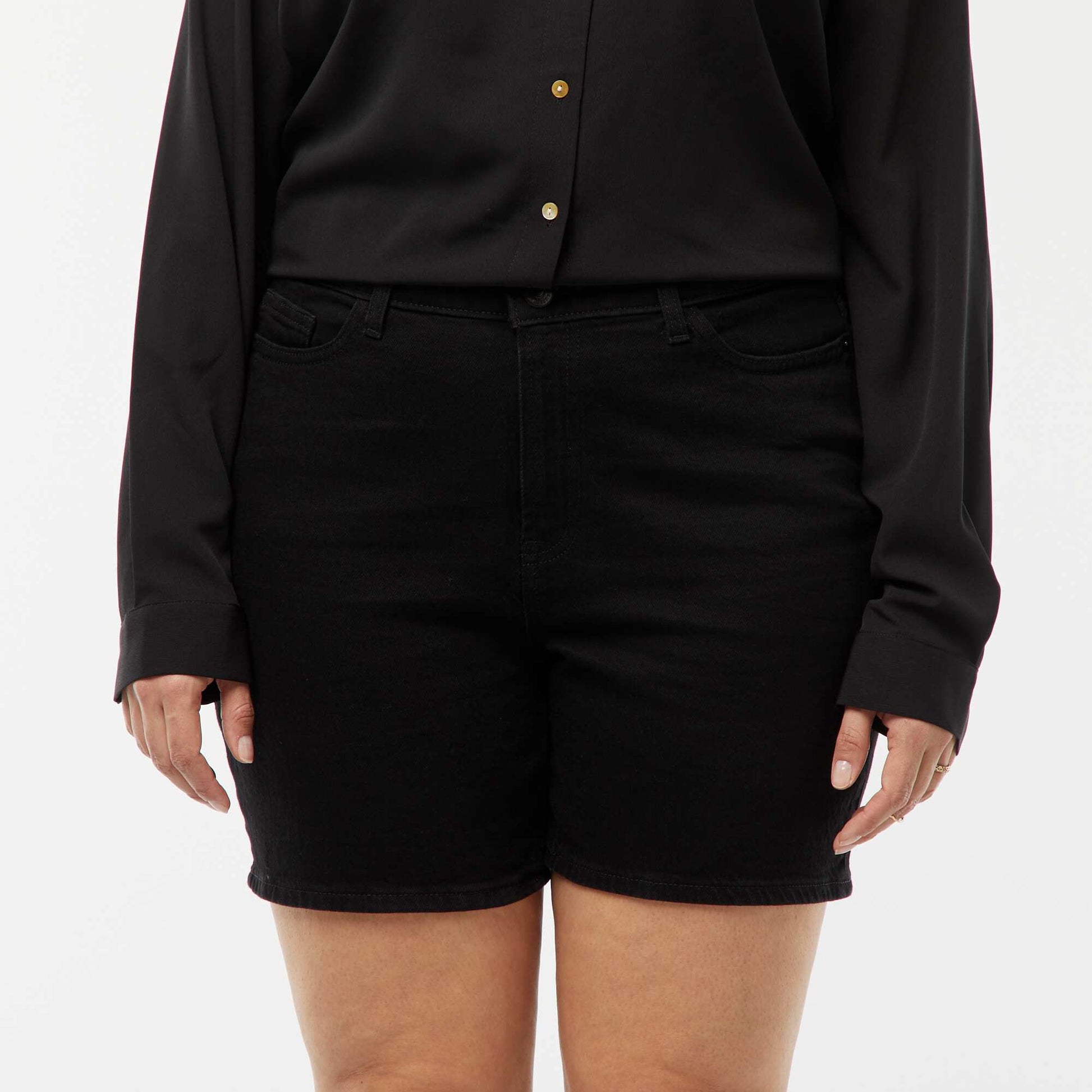 Short taille haute en jean 5 poches NOIR