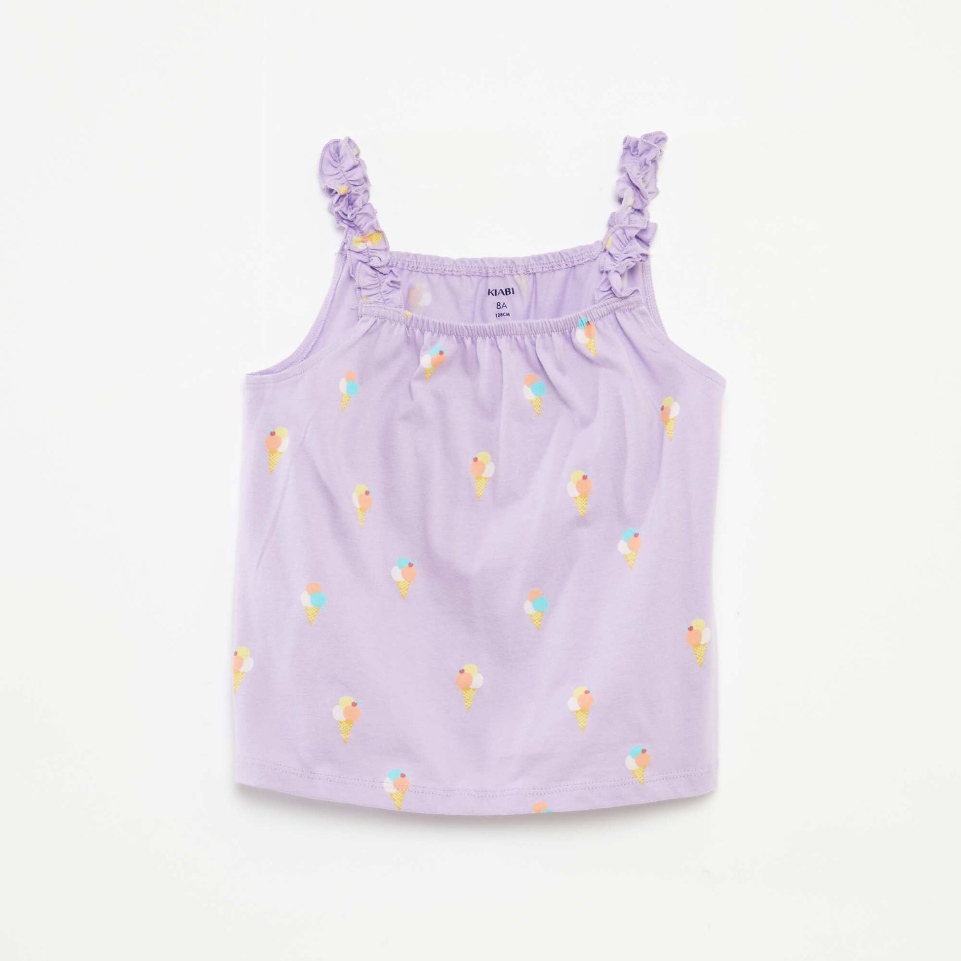 Top imprimé à bretelles volantées BEIGE