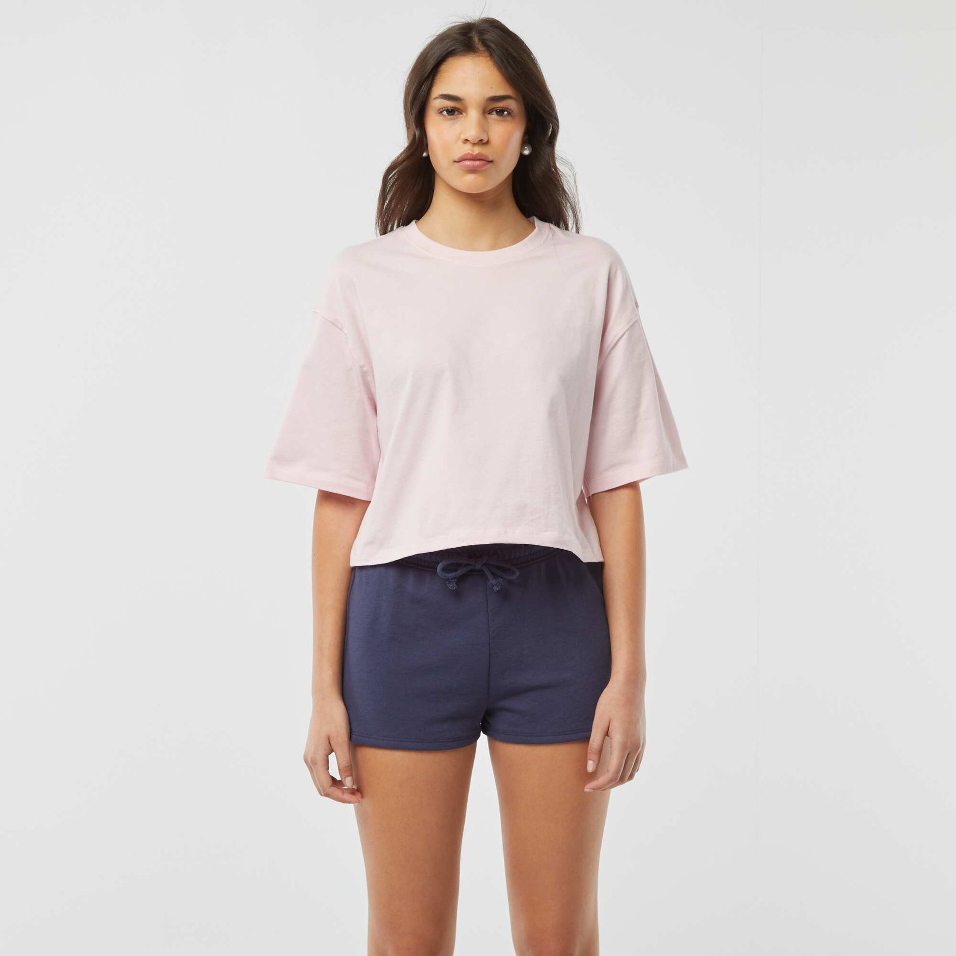 Short court en molleton léger uni BLEU MARINE