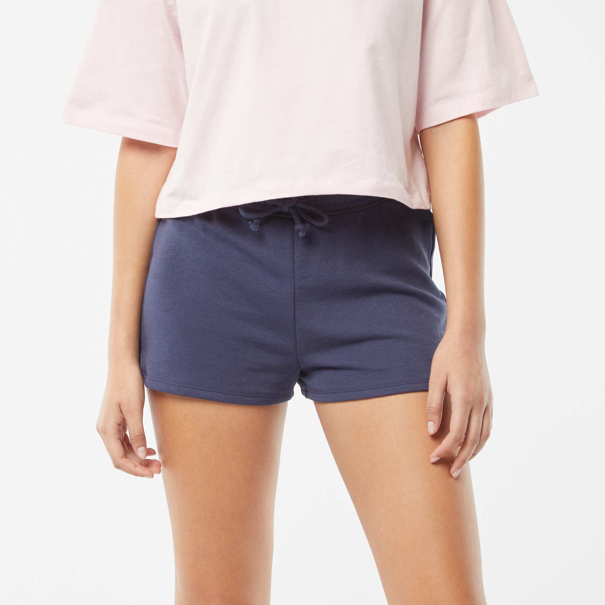 Short court en molleton léger uni BLEU MARINE