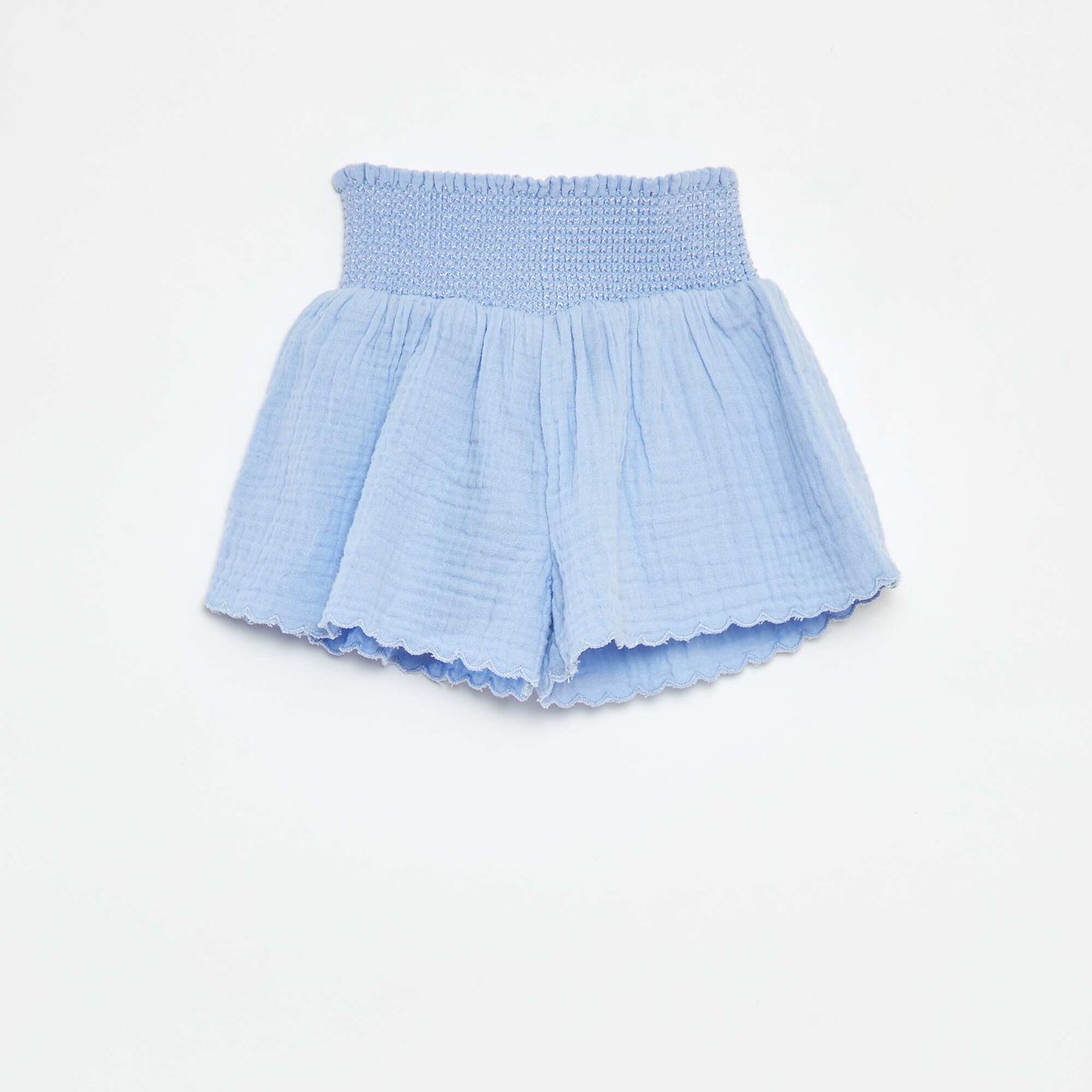 Short brodé en gaze de coton BLEU