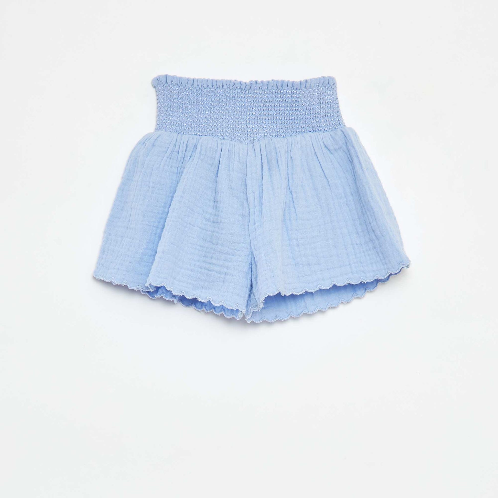 Short brodé en gaze de coton BLEU