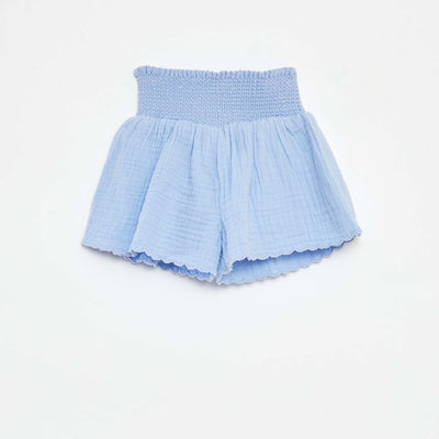 Short brodé en gaze de coton BLEU