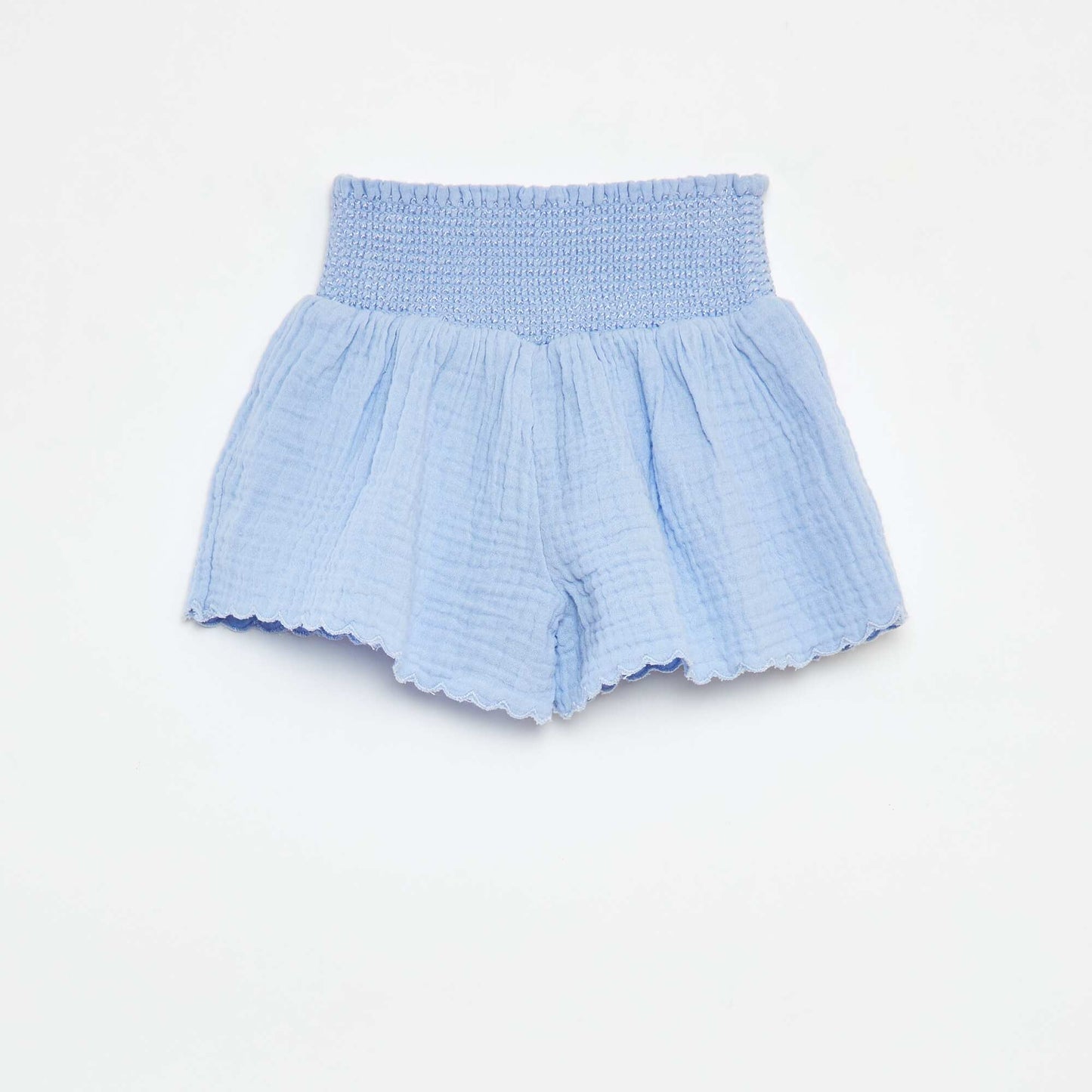 Short brodé en gaze de coton BLEU