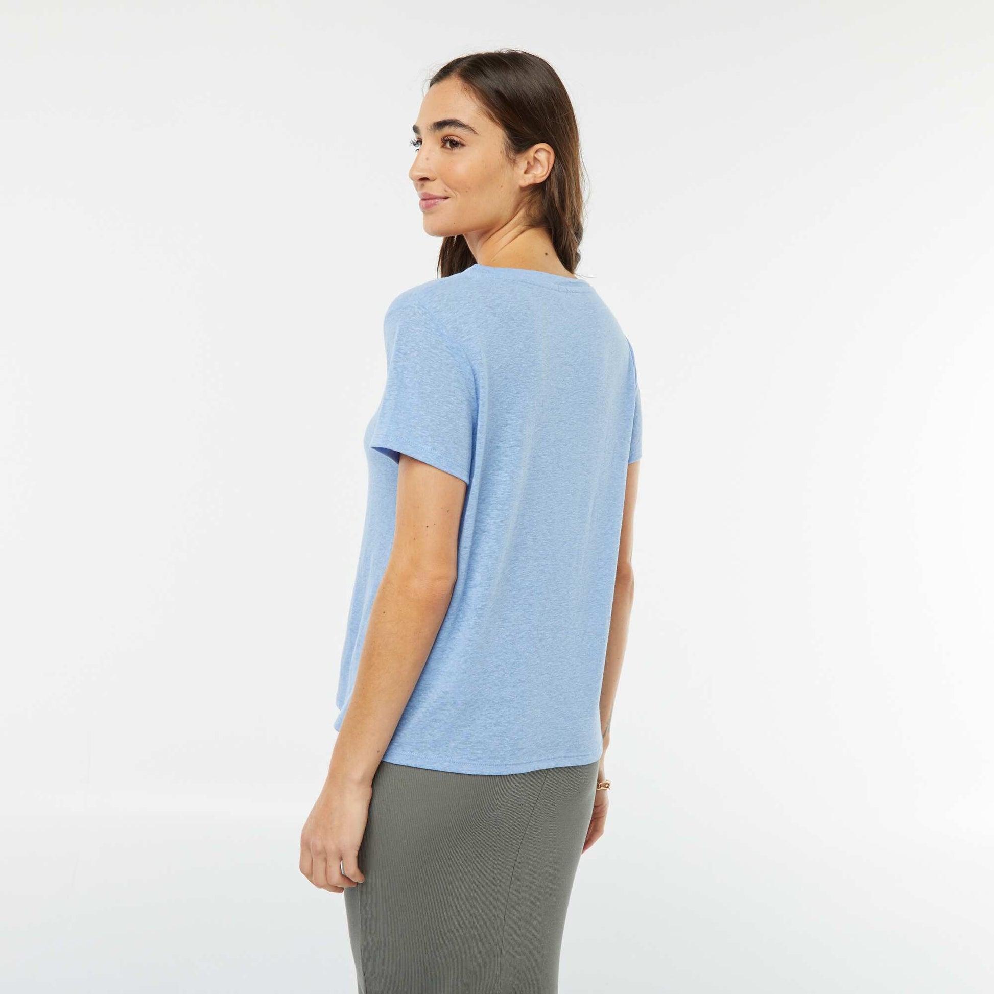 T-shirt en lin mélangé BLEU