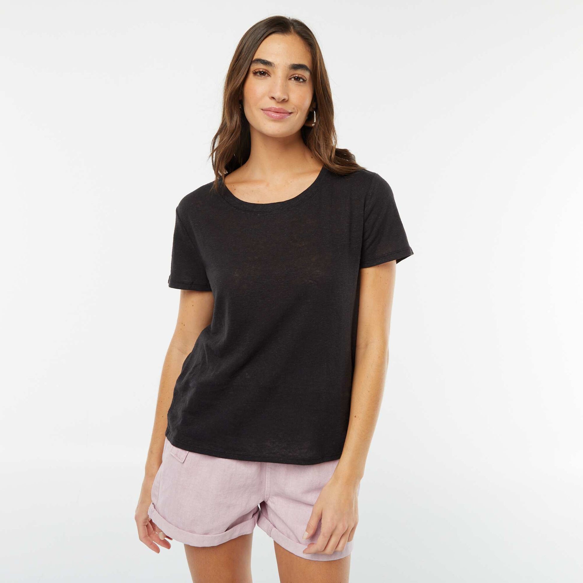 T-shirt en lin mélangé NOIR