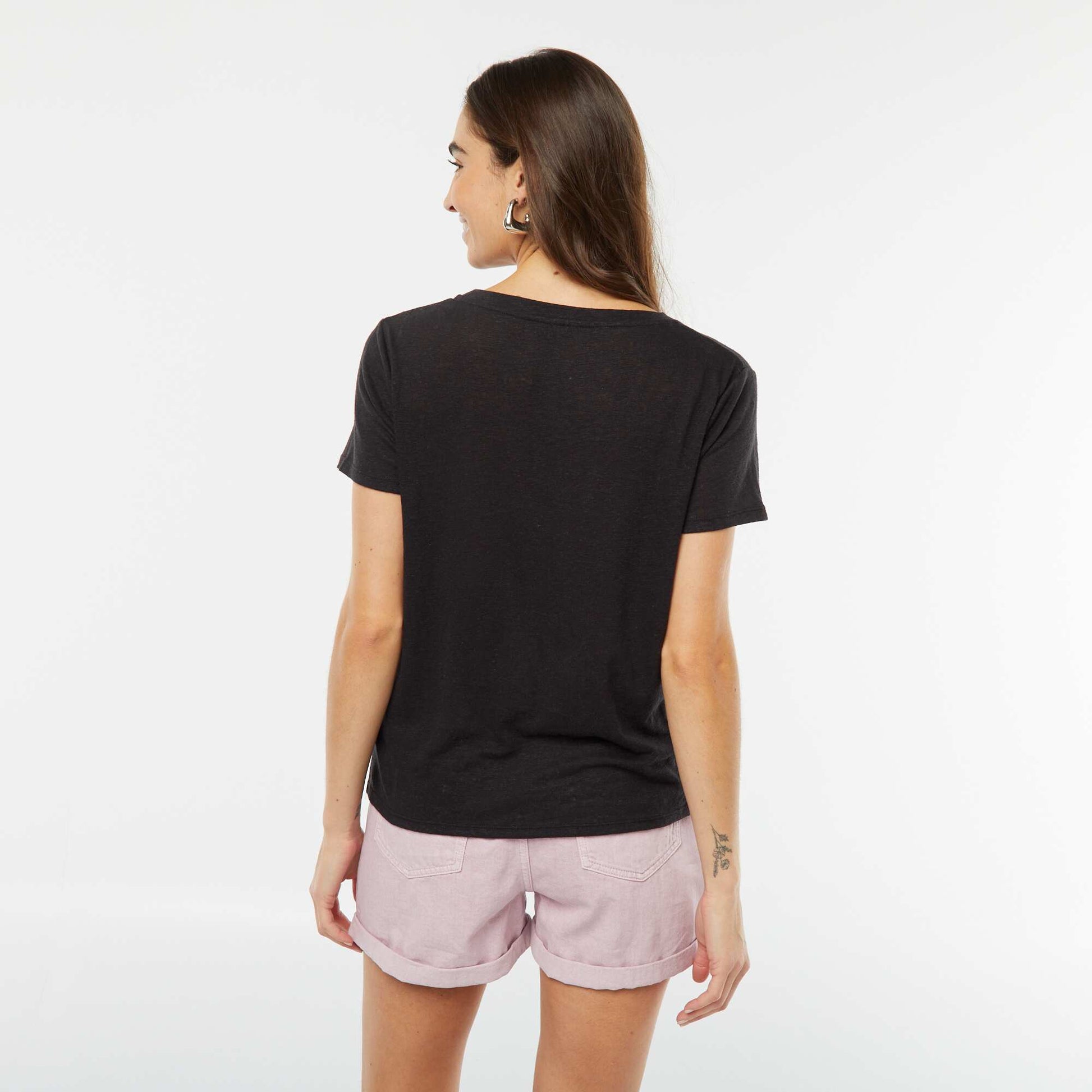 T-shirt en lin mélangé NOIR