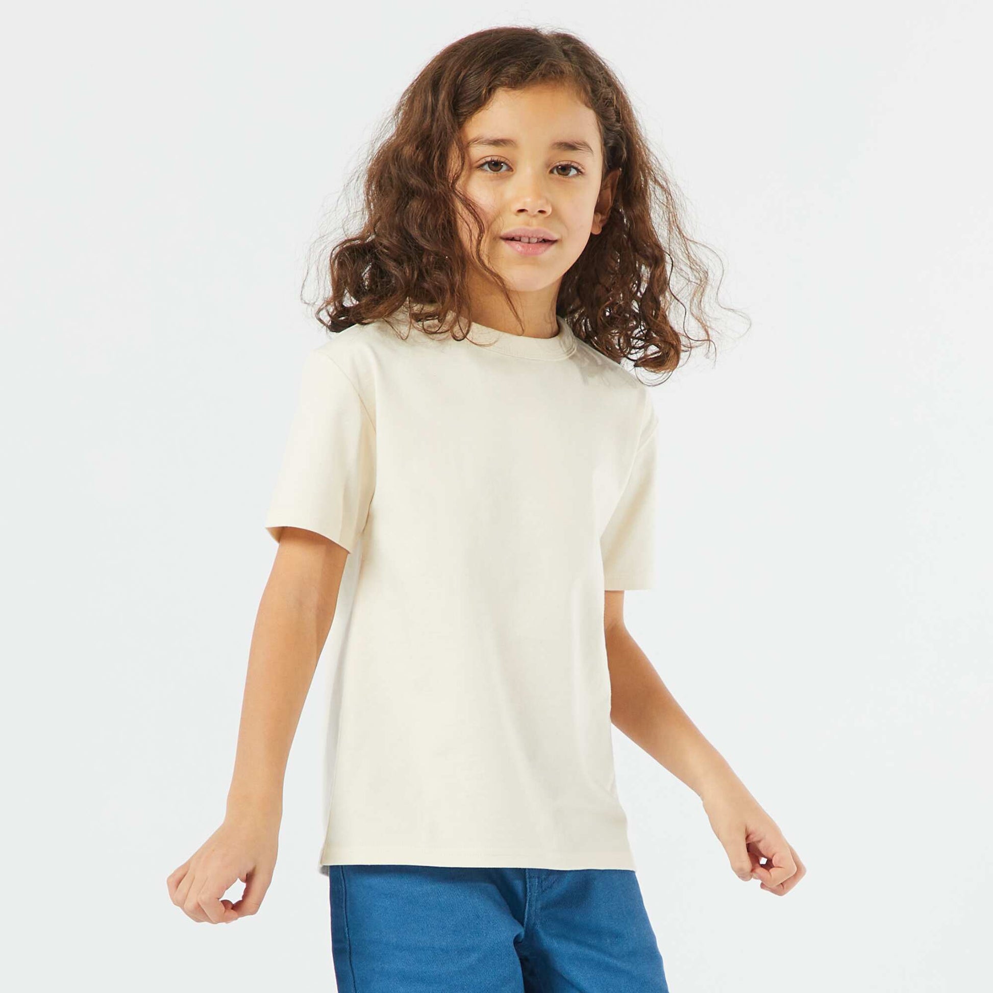 T-shirt basique à manches courtes et col rond BEIGE