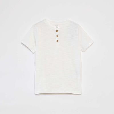 T-shirt col tunisien manches courtes BLANC
