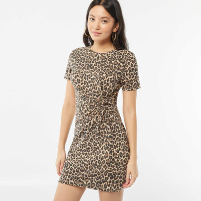 Robe courte manches courtes avec effet drapé BEIGE