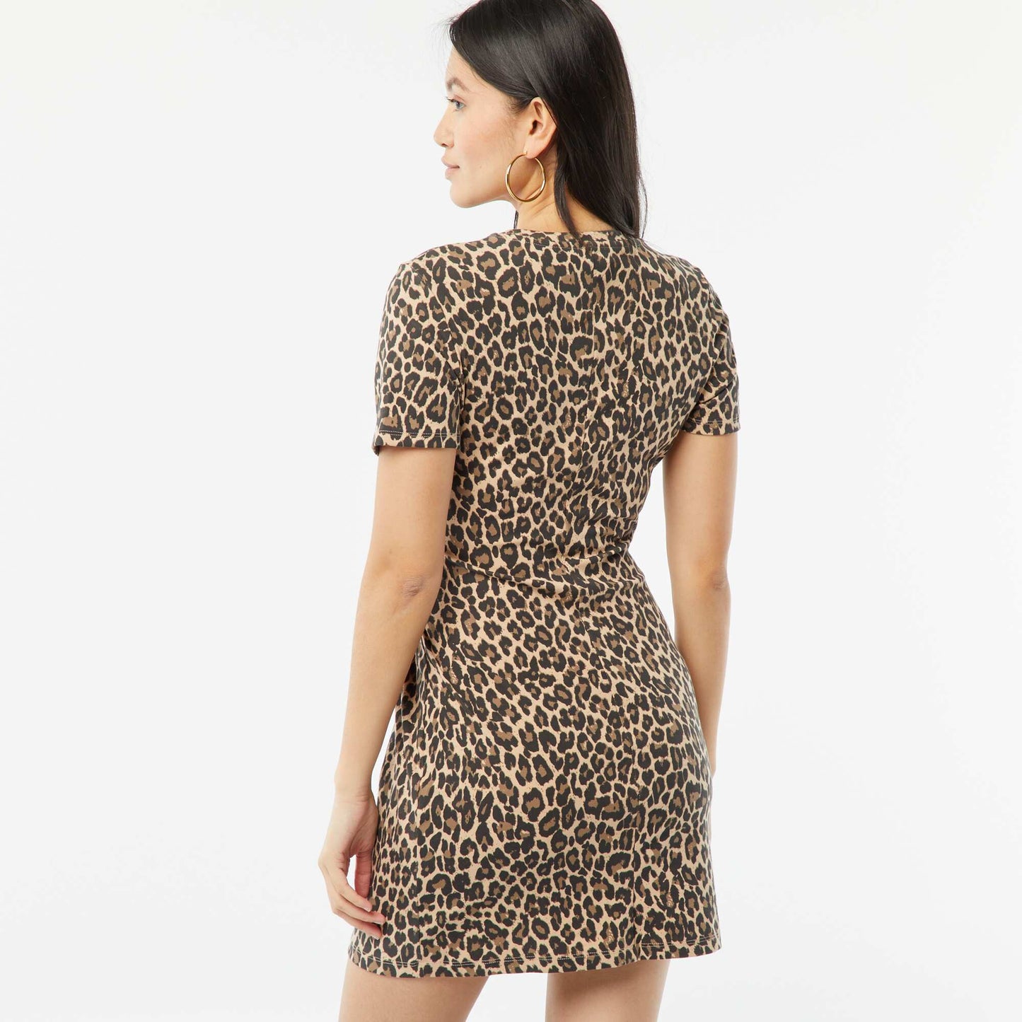 Robe courte manches courtes avec effet drapé BEIGE