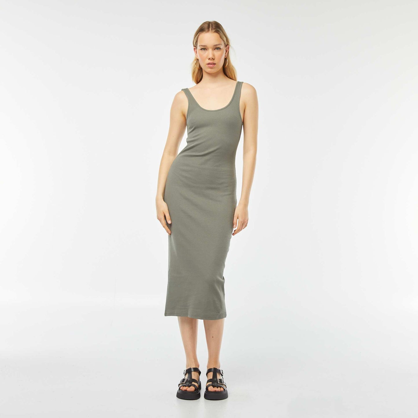 Robe midi côtelée sans manches KAKI