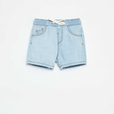 Short en denim avec taille élastiquée BLEU