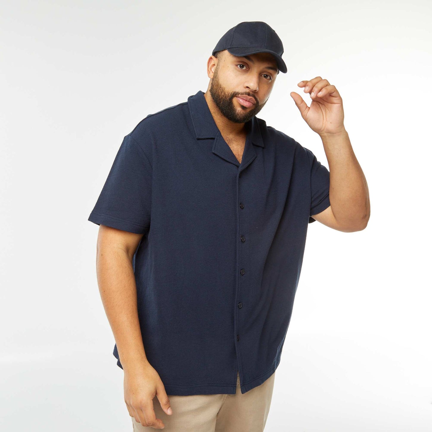 Chemise manches courtes en maille casual BLEU MARINE