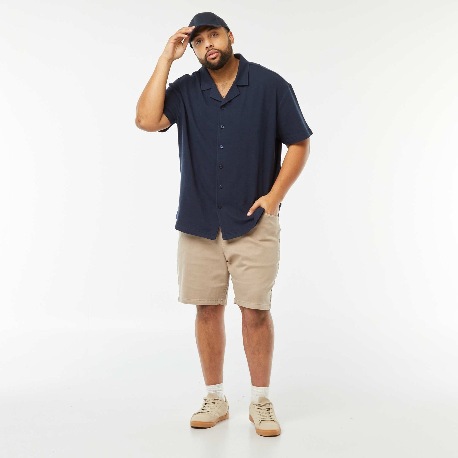 Chemise manches courtes en maille casual BLEU MARINE