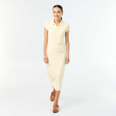 Robe midi côtelée avec un col polo JAUNE