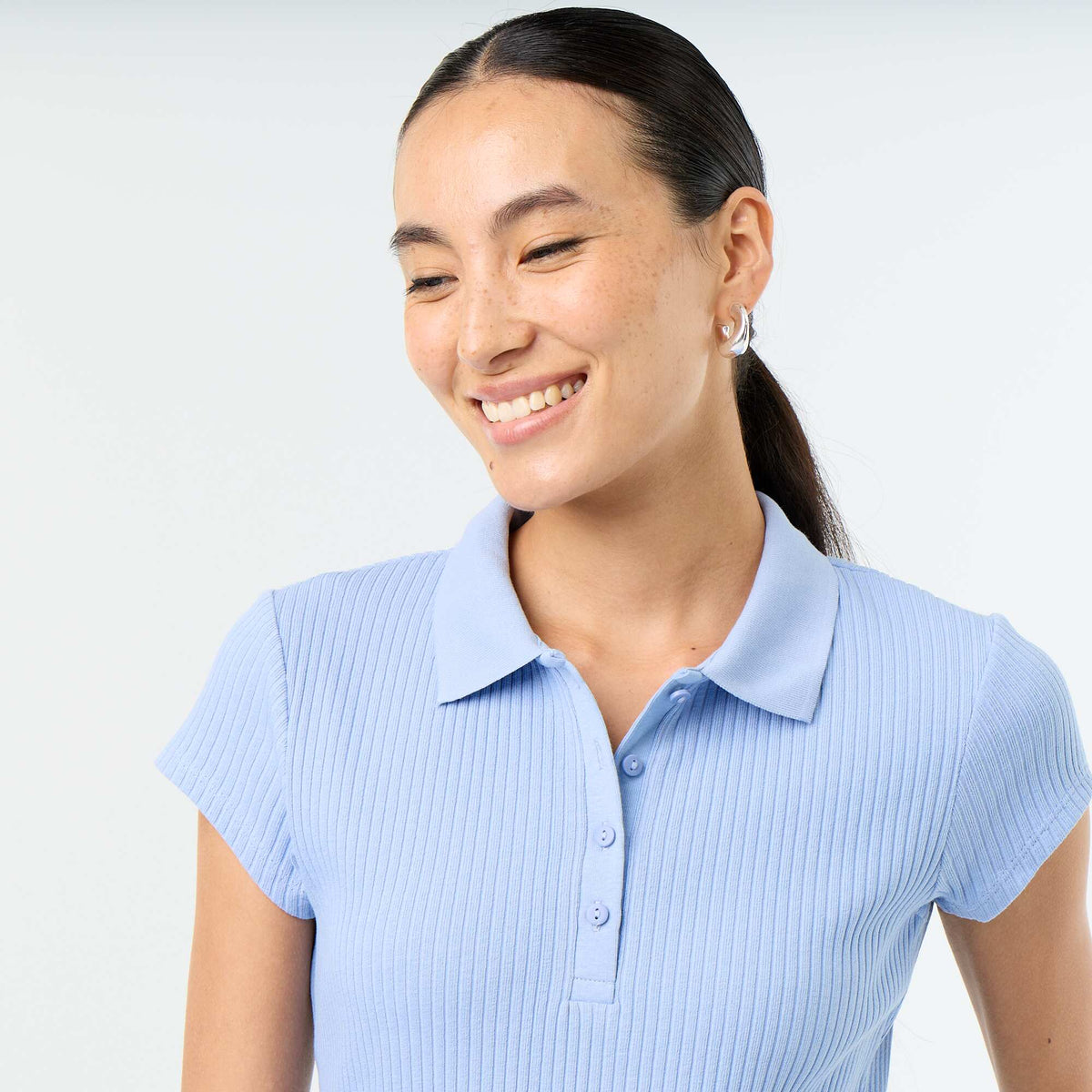 Robe midi côtelée avec un col polo BLEU