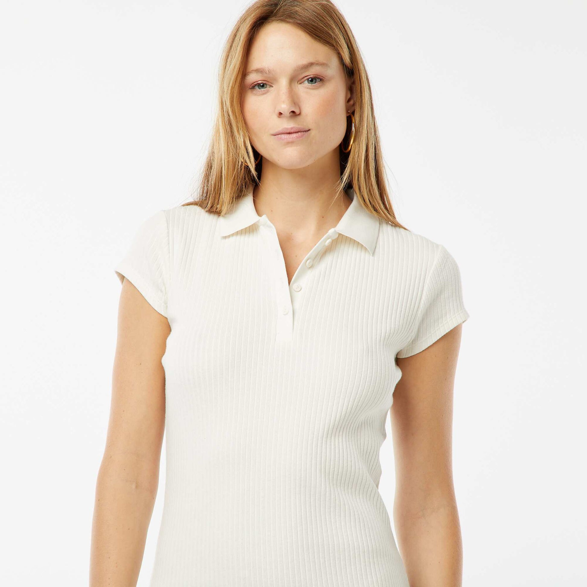 Robe midi côtelée avec un col polo BEIGE