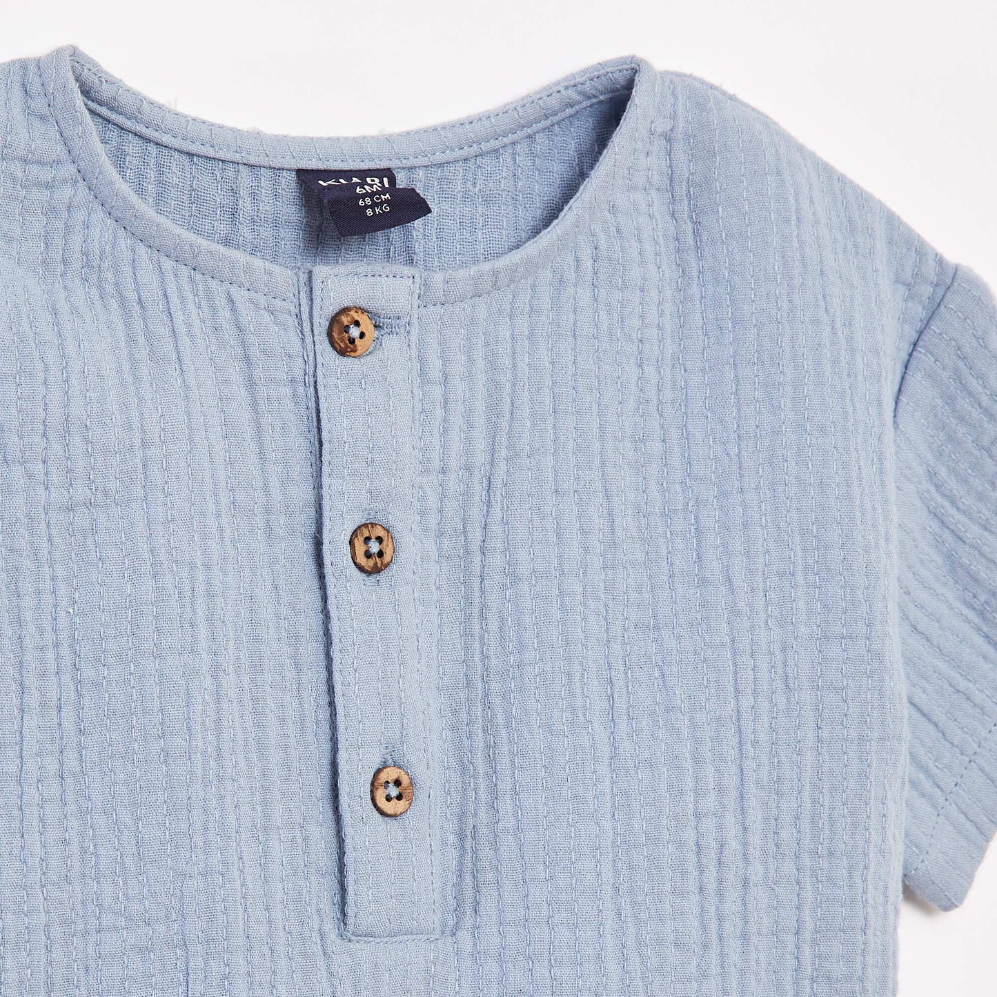 Chemise en gaze de coton à manches courtes BLEU