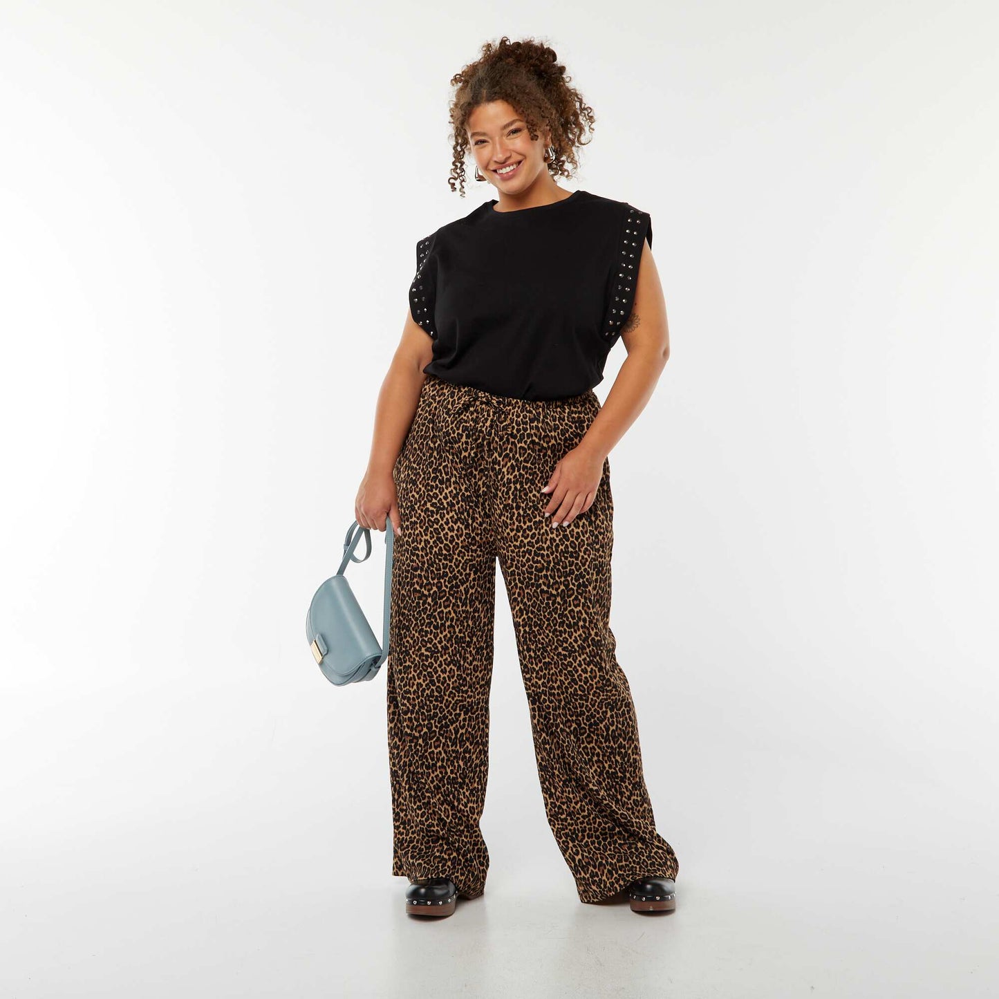 Pantalon wide leg en maille plissée BEIGE