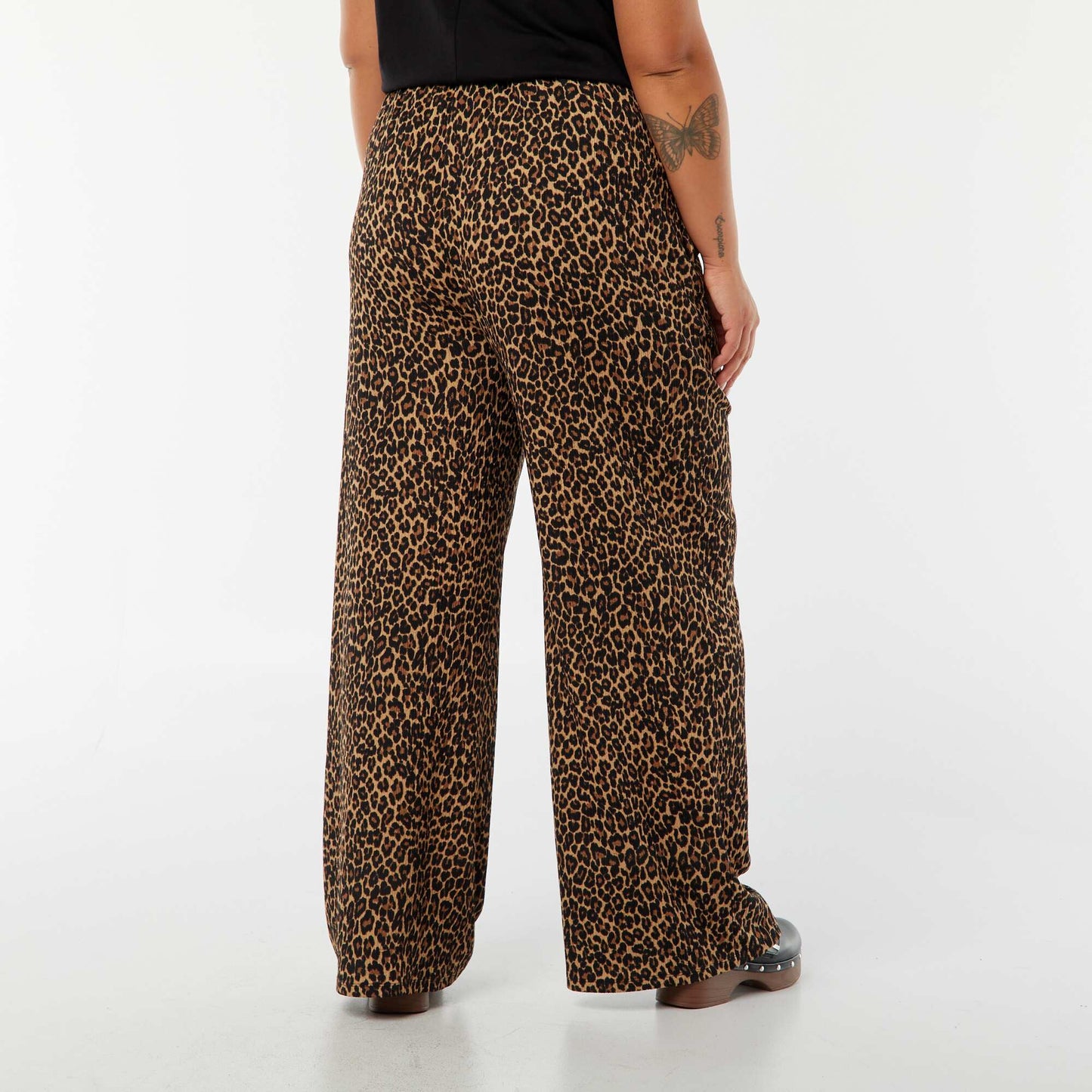Pantalon wide leg en maille plissée BEIGE