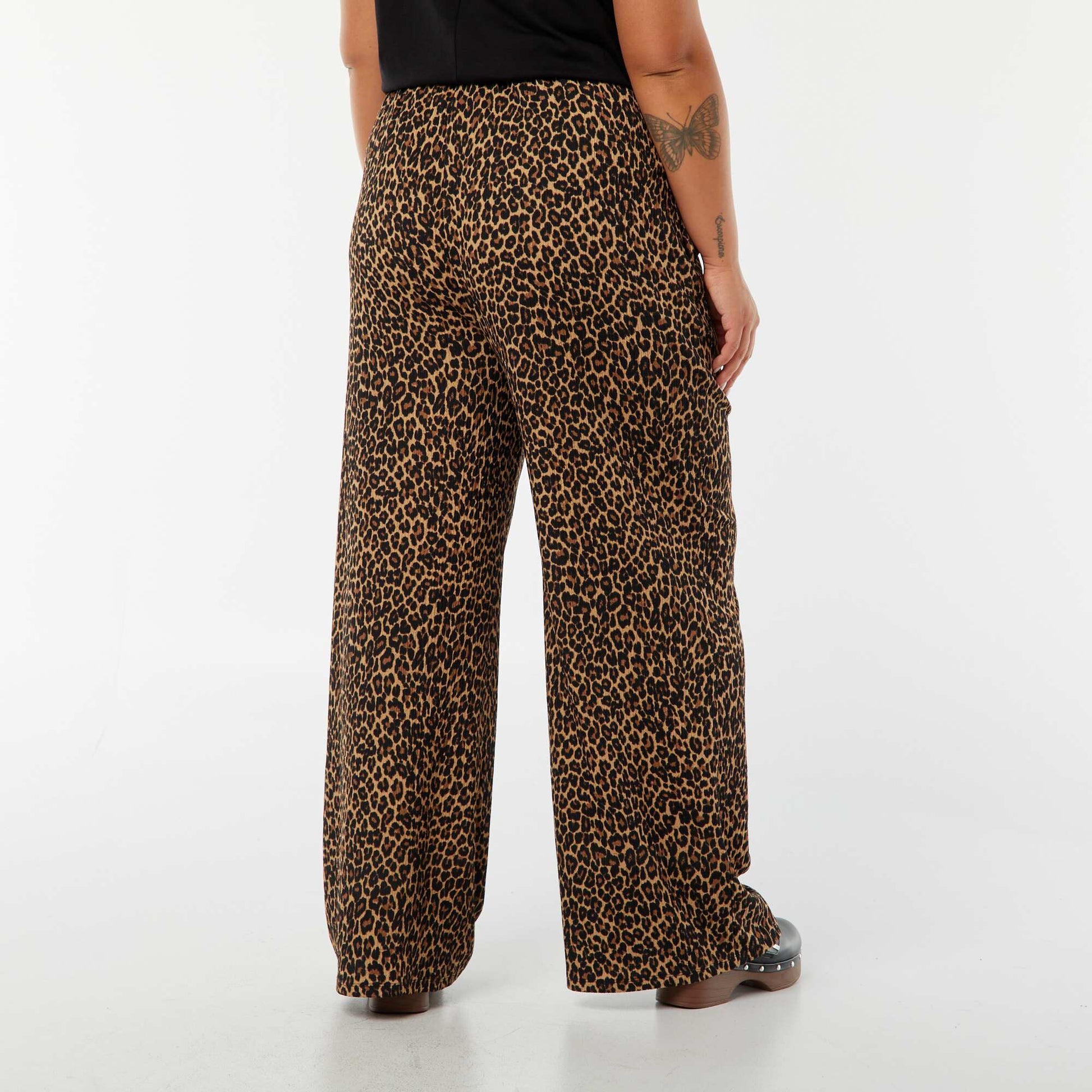 Pantalon wide leg en maille plissée BEIGE