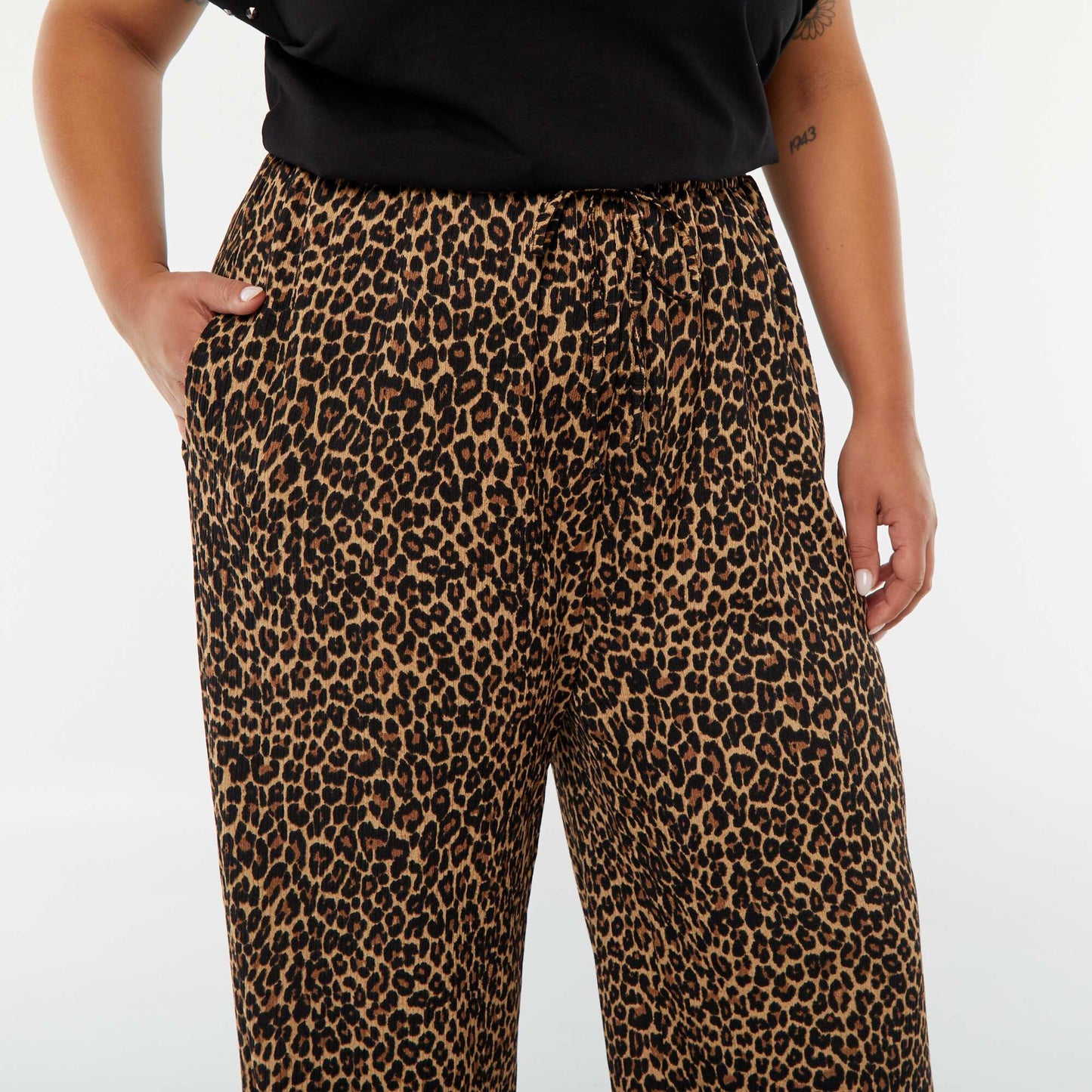 Pantalon wide leg en maille plissée BEIGE