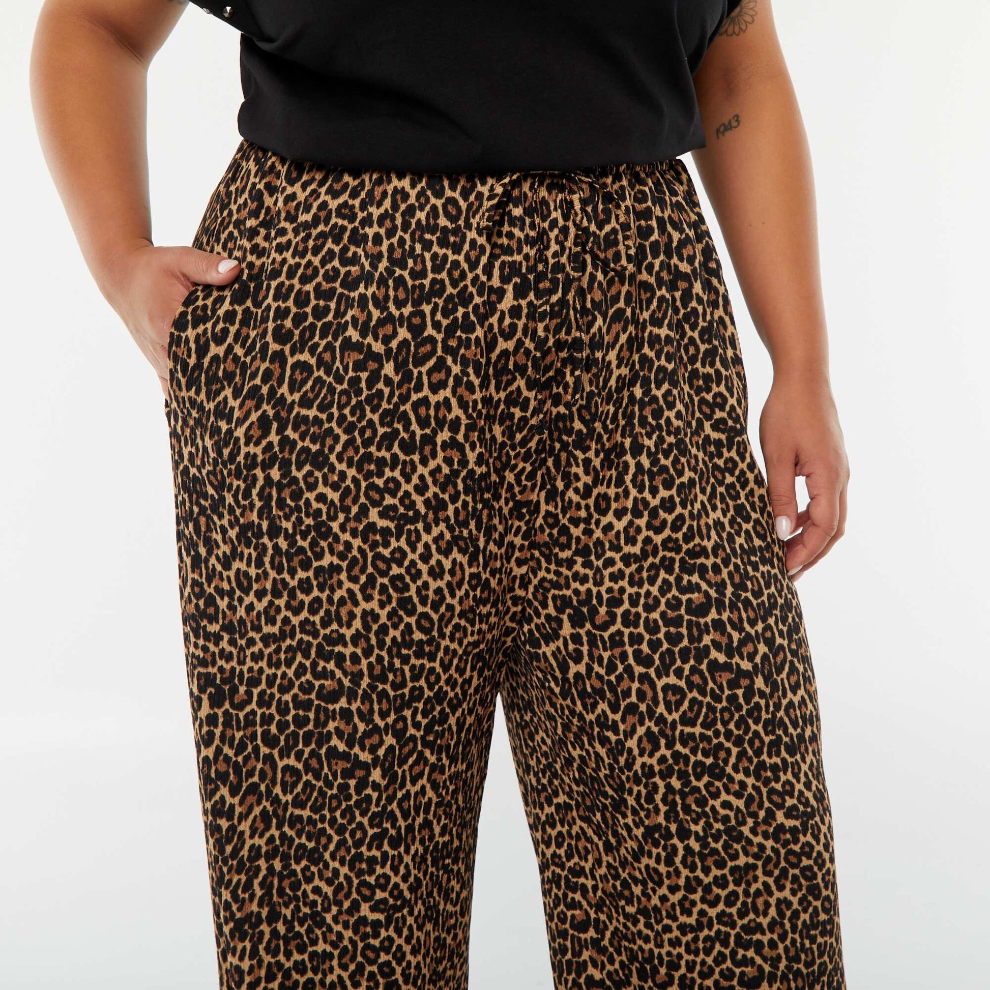 Pantalon wide leg en maille plissée BEIGE
