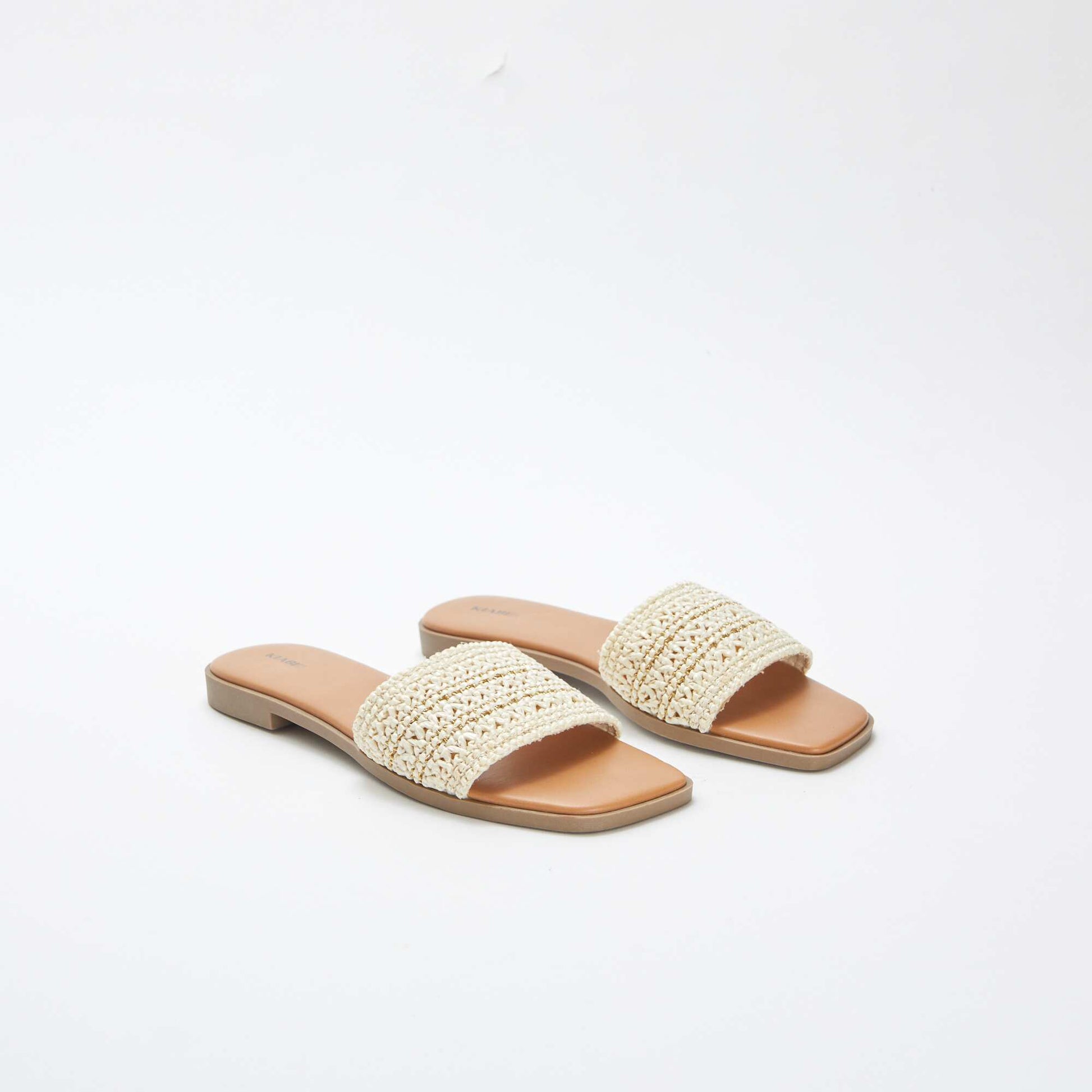 Mules plates avec brides type paille avec fils dorés et pailletés BEIGE