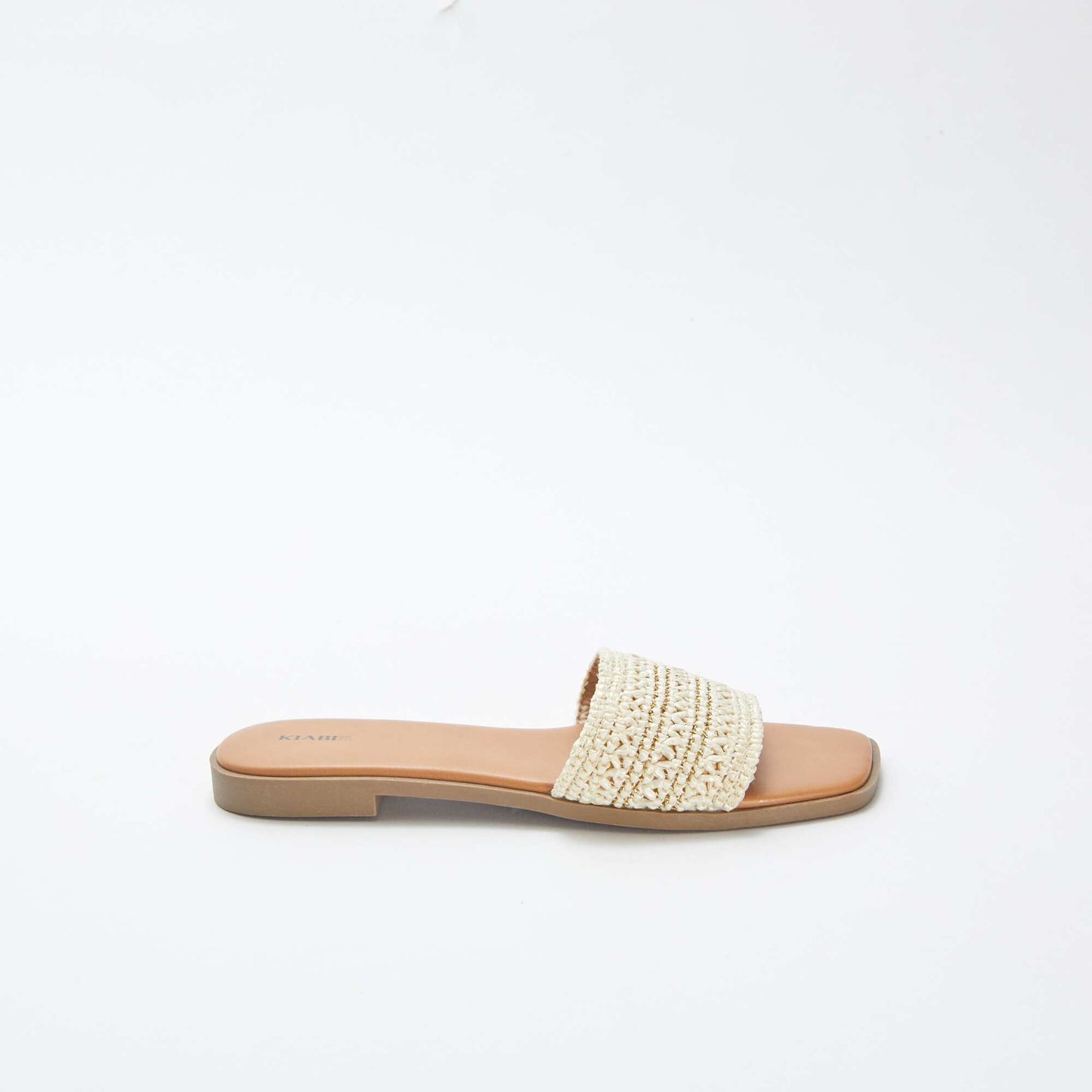 Mules plates avec brides type paille avec fils dorés et pailletés BEIGE