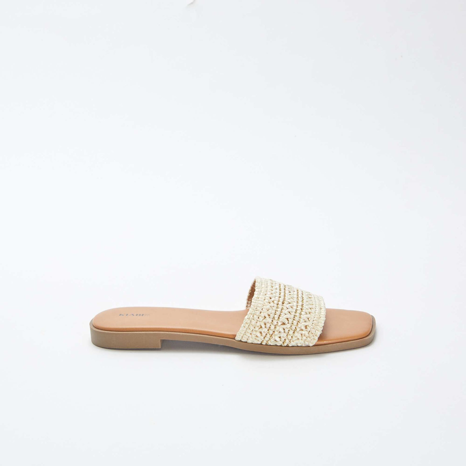 Mules plates avec brides type paille avec fils dorés et pailletés BEIGE