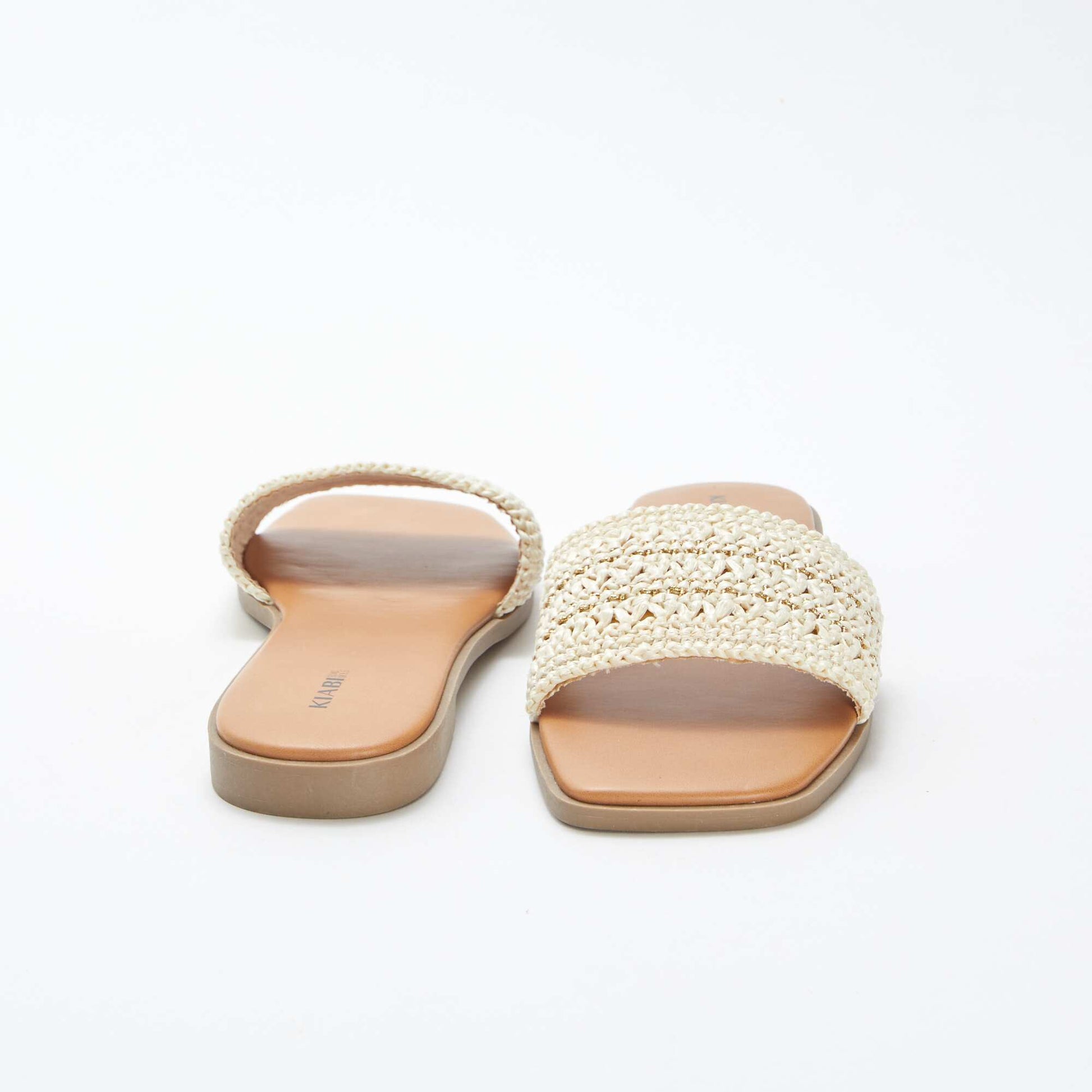 Mules plates avec brides type paille avec fils dorés et pailletés BEIGE
