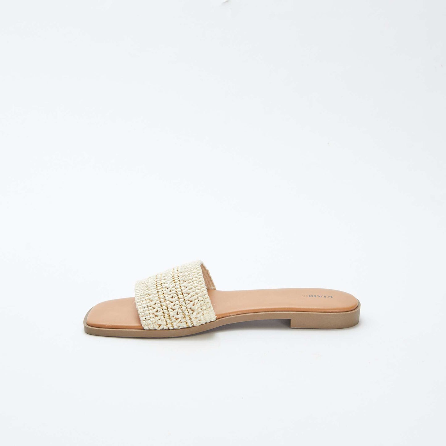 Mules plates avec brides type paille avec fils dorés et pailletés BEIGE