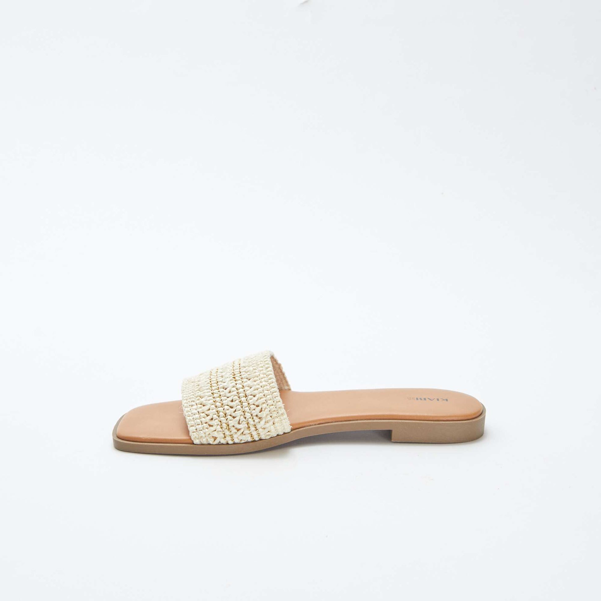 Mules plates avec brides type paille avec fils dorés et pailletés BEIGE