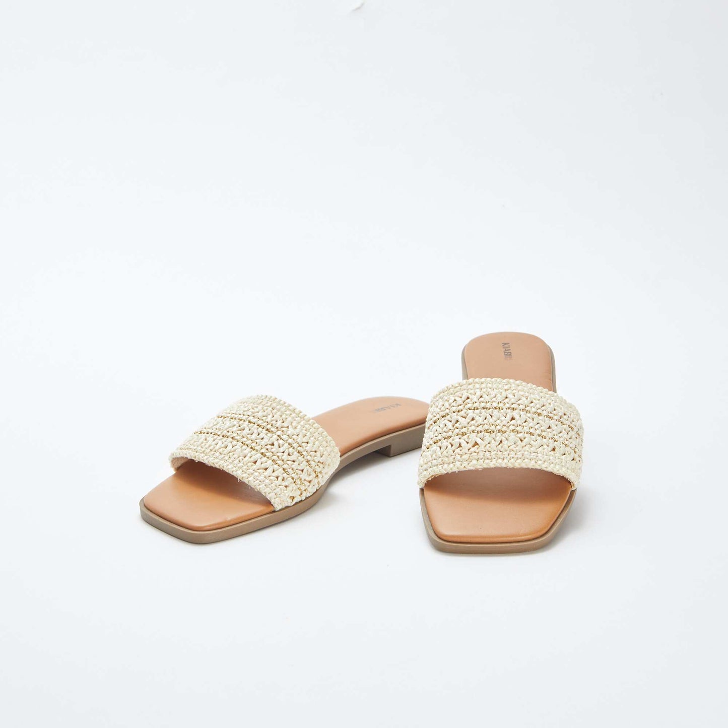 Mules plates avec brides type paille avec fils dorés et pailletés BEIGE