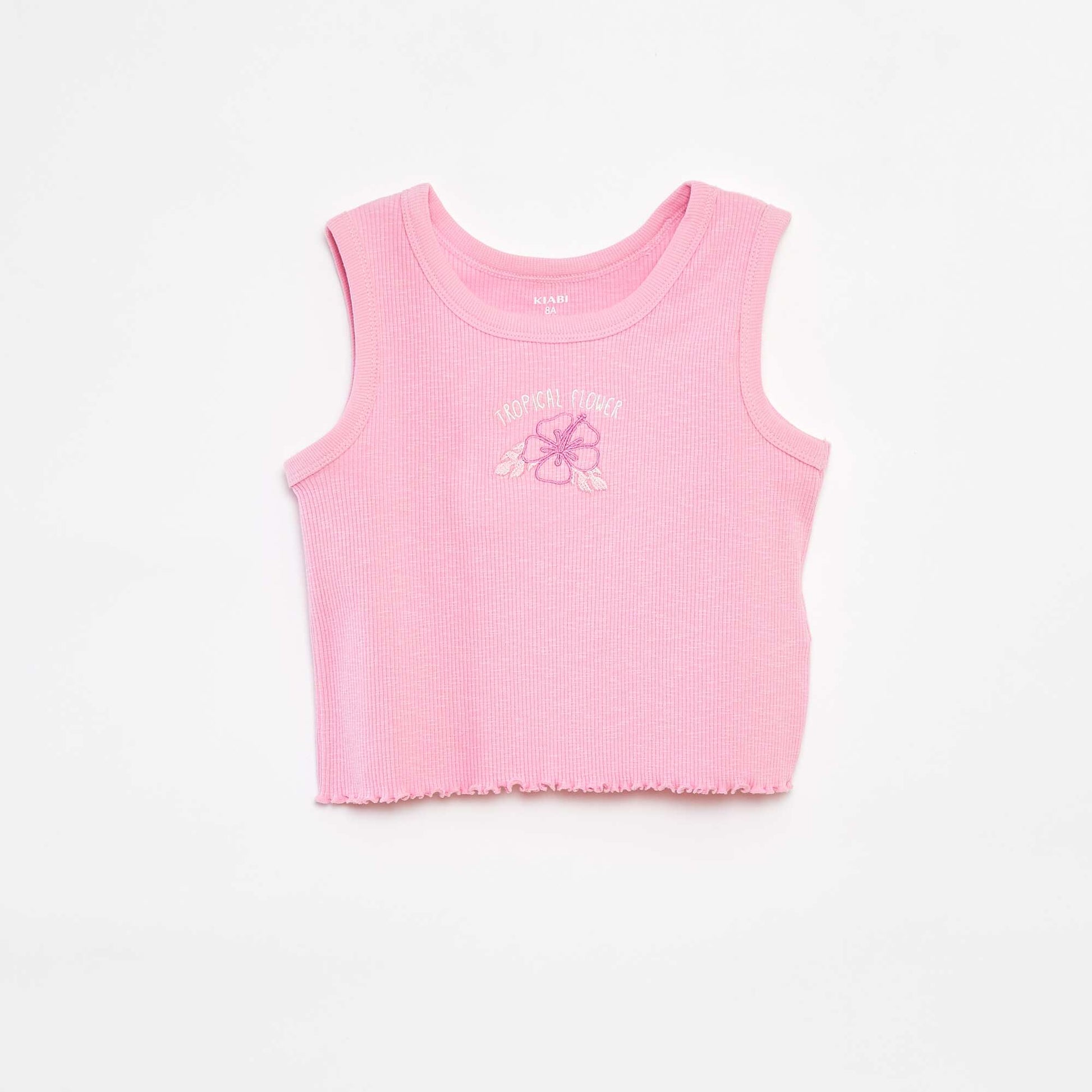 Débardeur côtelé brodé ROSE
