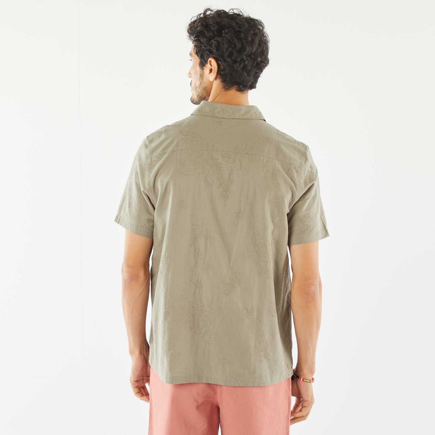 Chemise manches courtes à motifs brodés KAKI