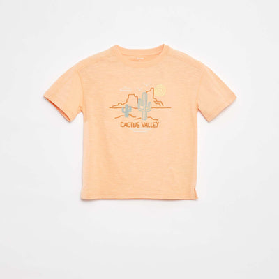 T-shirt avec découpes fantaisies et broderies ORANGE