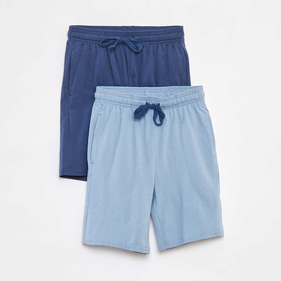 Short en molleton léger uni à 2 poches BLEU