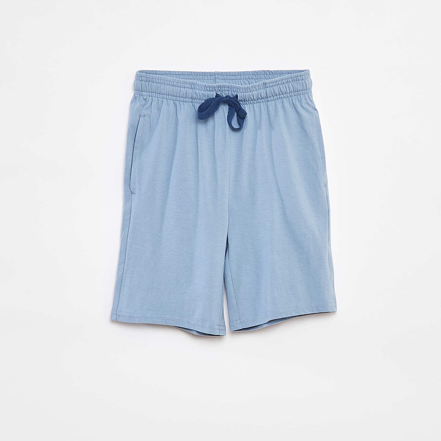 Short en molleton léger uni à 2 poches BLEU