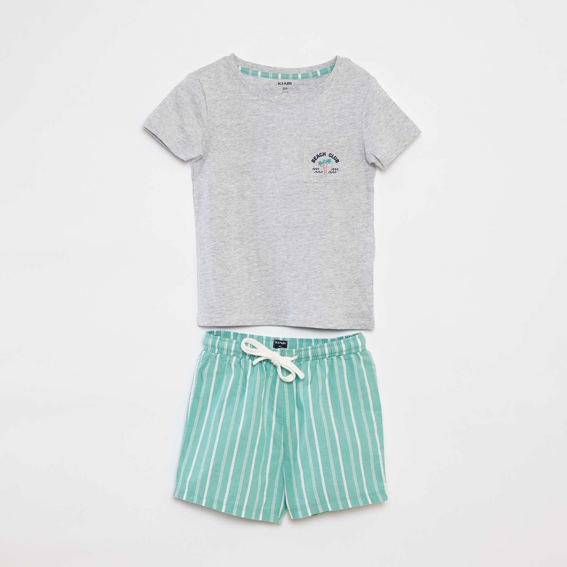 Pyjama court t-shirt + short en popeline - 2 pièces VERT