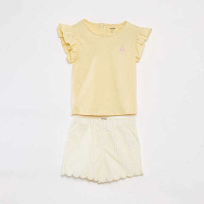 Pyjama court t-shirt + short à volants - 2 pièces JAUNE