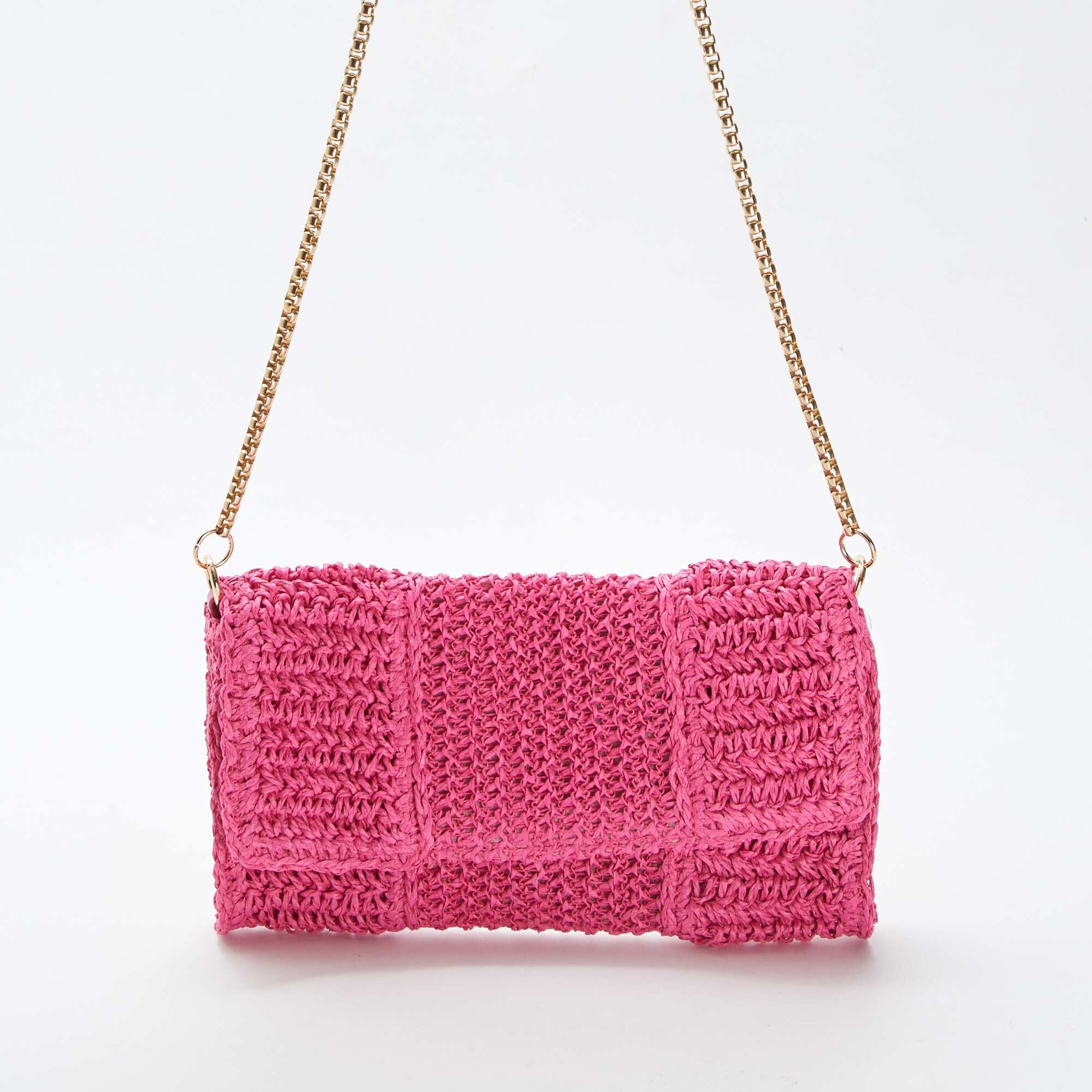 Pochette en raphia avec bandoulière ROSE