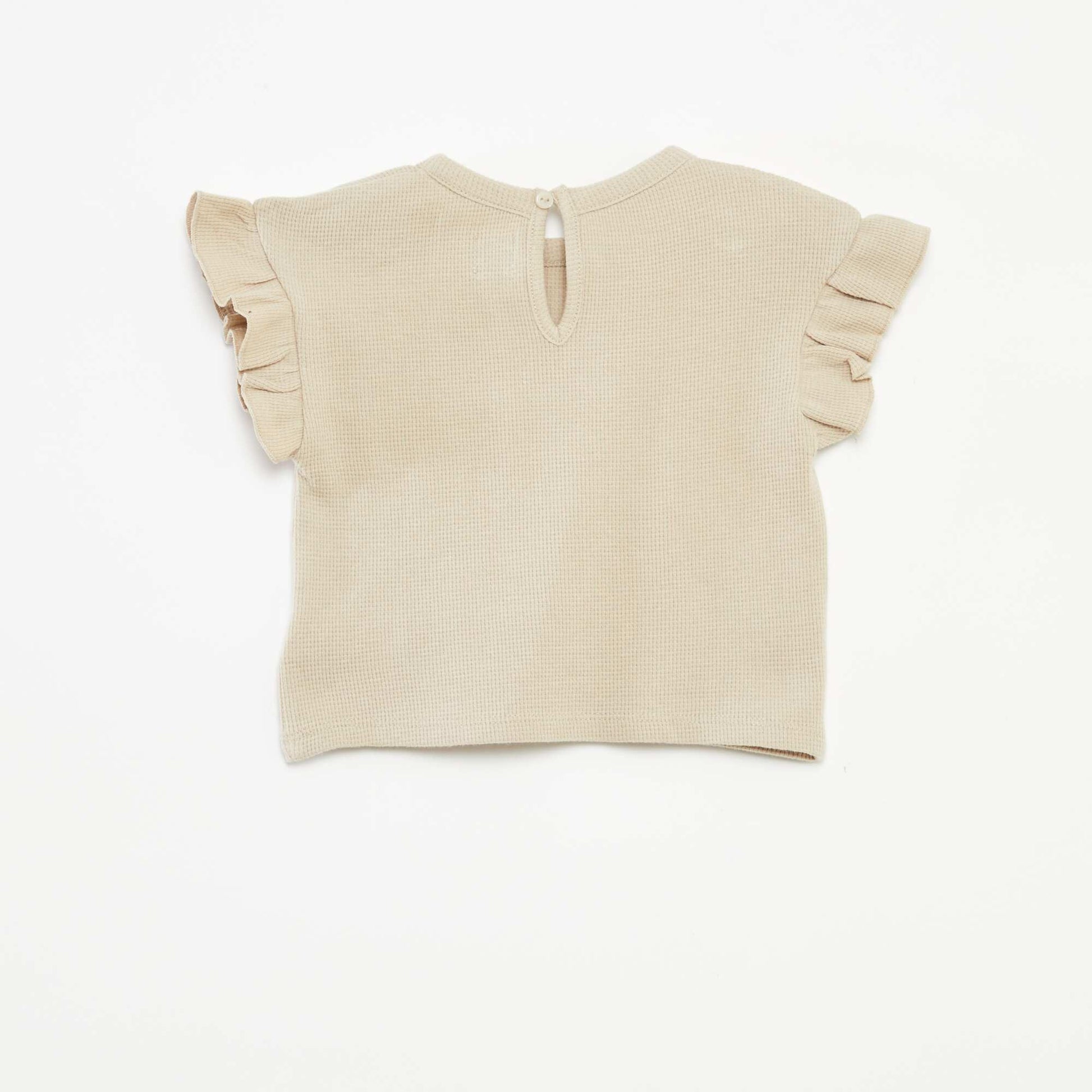 Ensemble t-shirt + short + bob en maille gaufrée - 3 pièces BEIGE